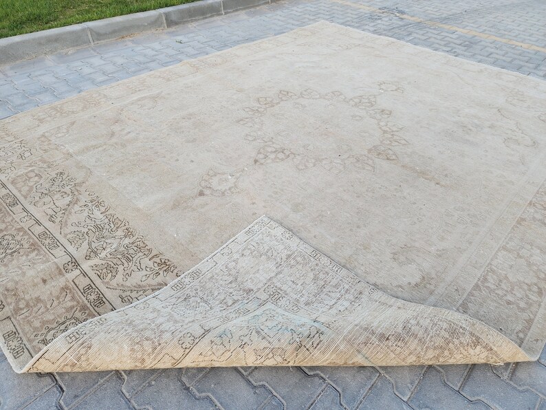 Oushak Rug 9x12, Vintage Hand Knotted 9x12 Rug, Gray and Ivory 9x12