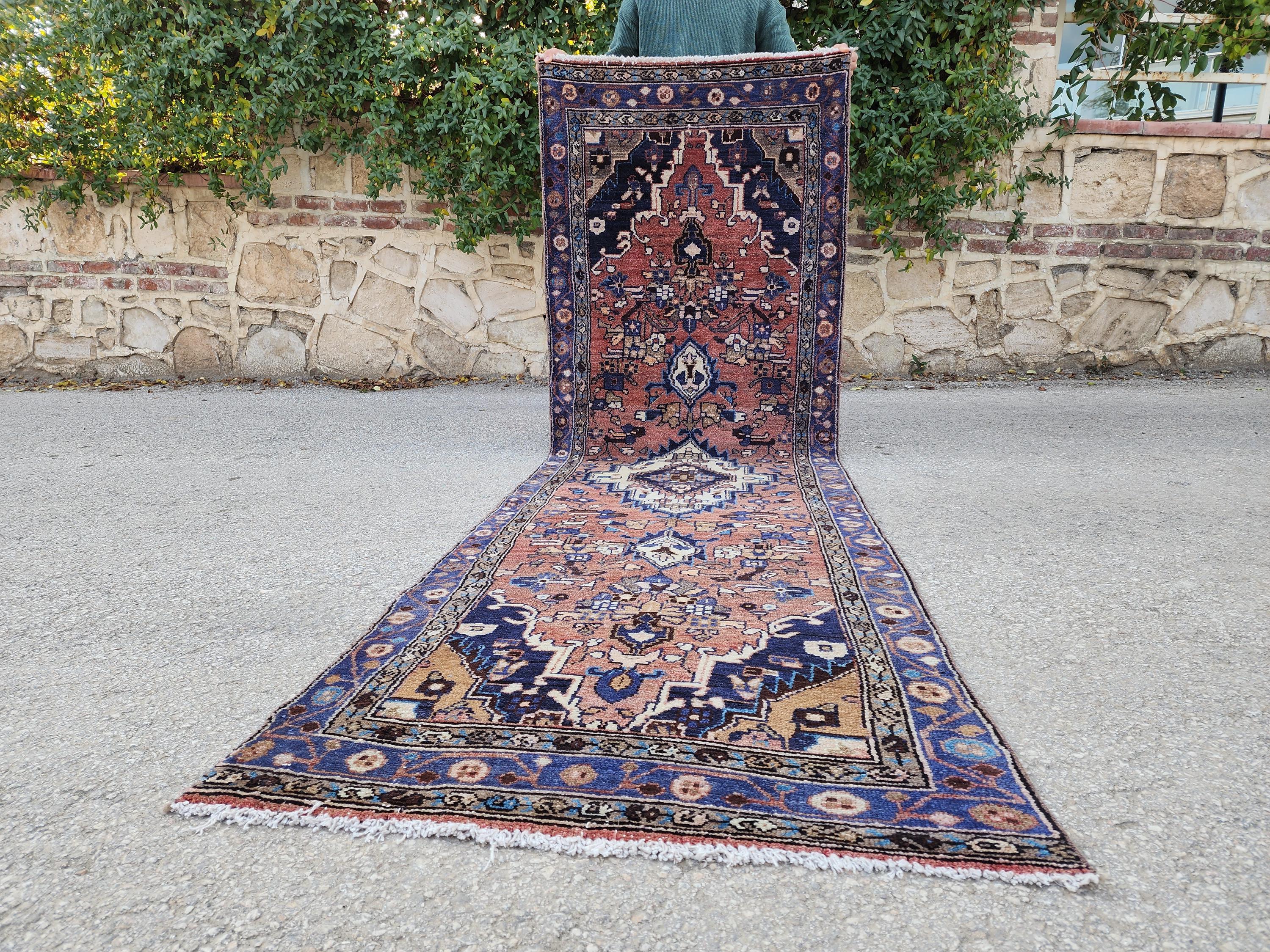 3x9 Vintage Hand Knotted Runner: Persian Antique Runner, Wool Soft