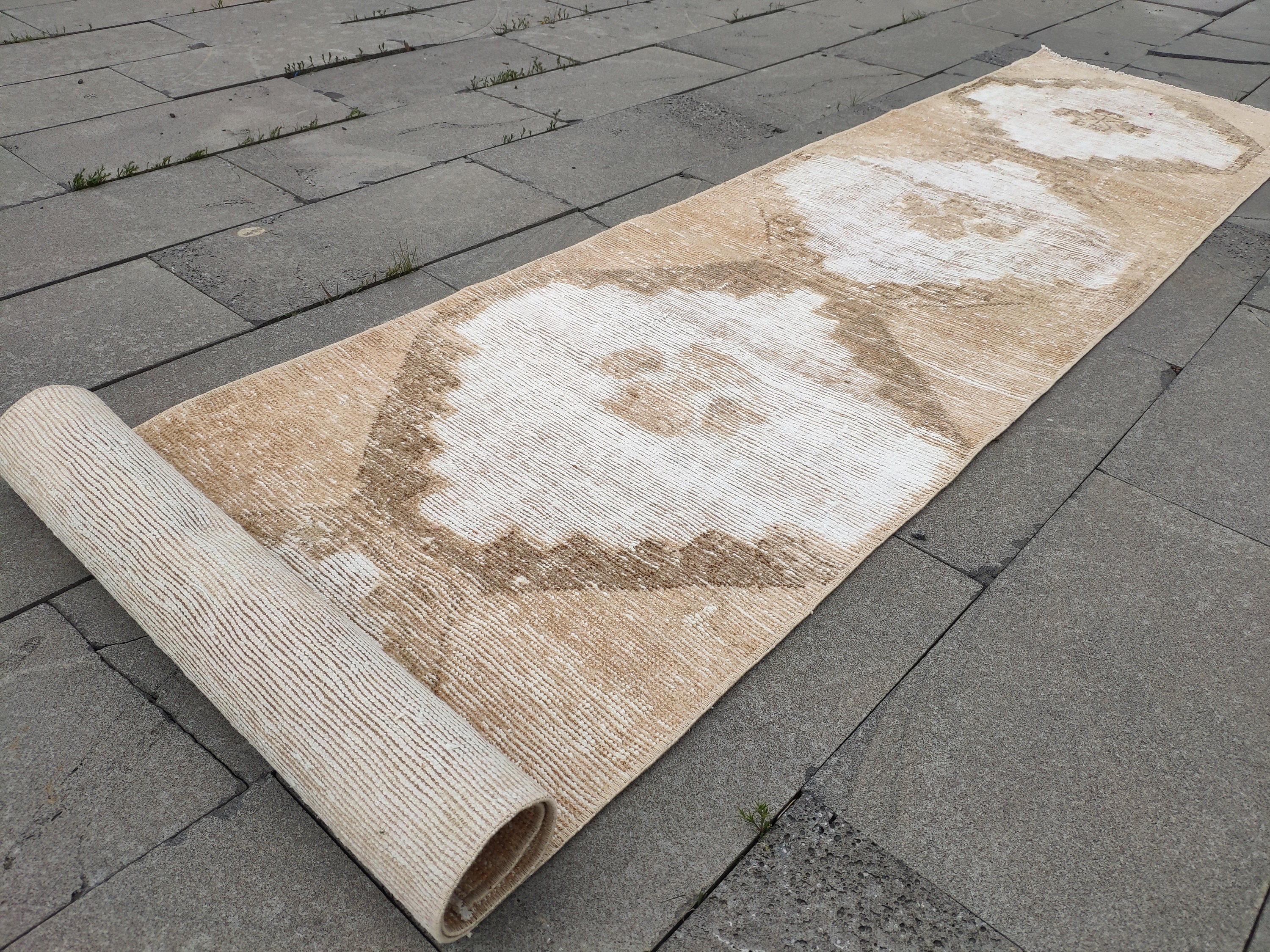 Neutral vintage cream runner rug 2.33x10.40 rug turkish hand Etsy