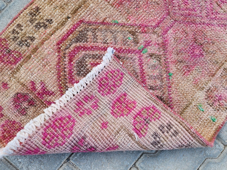 Herki Runner Rug 2x11, Pink Runner Rug, Hand Made Rug, Bohemian Soft