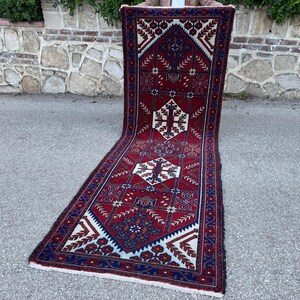 Vintage Oriental Runner Rug 3x9: Handmade Red Farmhouse Decor