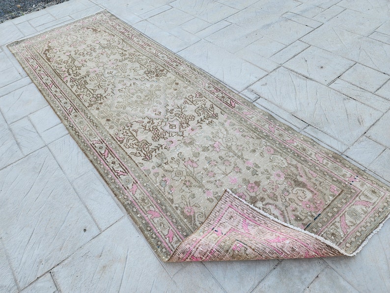 3x10 Vintage Runner Rug, Neutral Runner Rug, Hallway Runner Rug