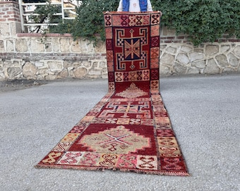 2x10 Herki Vintage Runner Rug, rustiek handgeknoopt wollen tapijt, pastelkleur