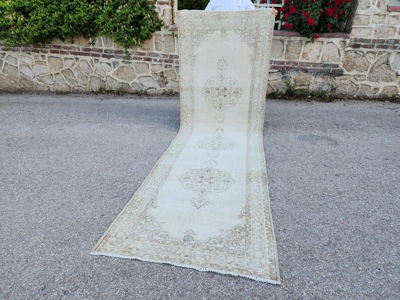 3x10 Oushak Rug, Neutral Runner Rug, Boho Decor Rug, Turkish Wool Rug, Hallway Runner Rug, Living Room Rug, Entryway Runner Rug, Home Decor