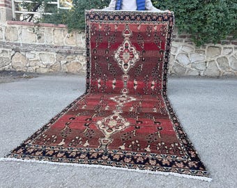 4x9 Vintage Home Rug: Hand Knotted, Persian Wool Runner Rug