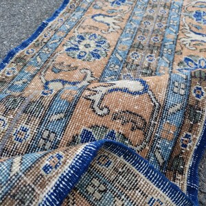 oushak runner rug 2.5x11.8- entryway runner rug- bohemian vintage hand woven rug runner- rustic blue rug- kitchen runner rug