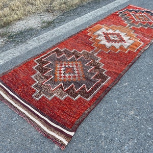vintage runner rug 3x9- home interior design wool runner rug- hallway runner rug- herki vintage rug- hand woven tribal rug- rustic rug