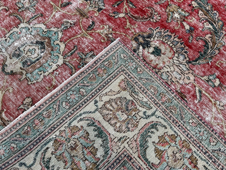 Vintage Rug 8x12, Red Rug, Oversized Rug, Handmade Rug, Vintage Rug