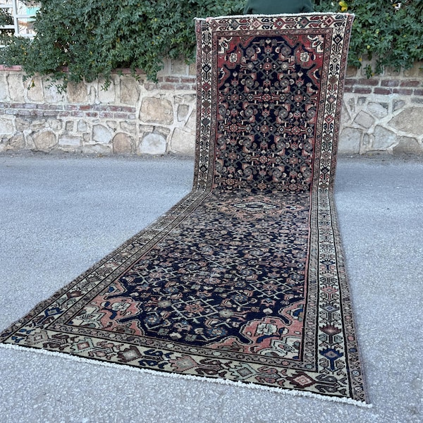 Dywan w stylu vintage do przedpokoju, 3x12: rustykalny, wiązany ręcznie, ręcznie robiony