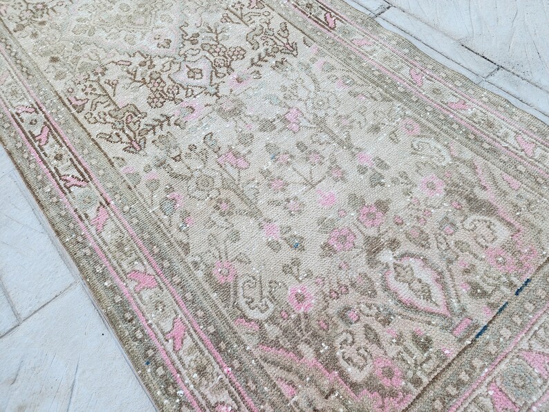 3x10 Vintage Runner Rug, Neutral Runner Rug, Hallway Runner Rug