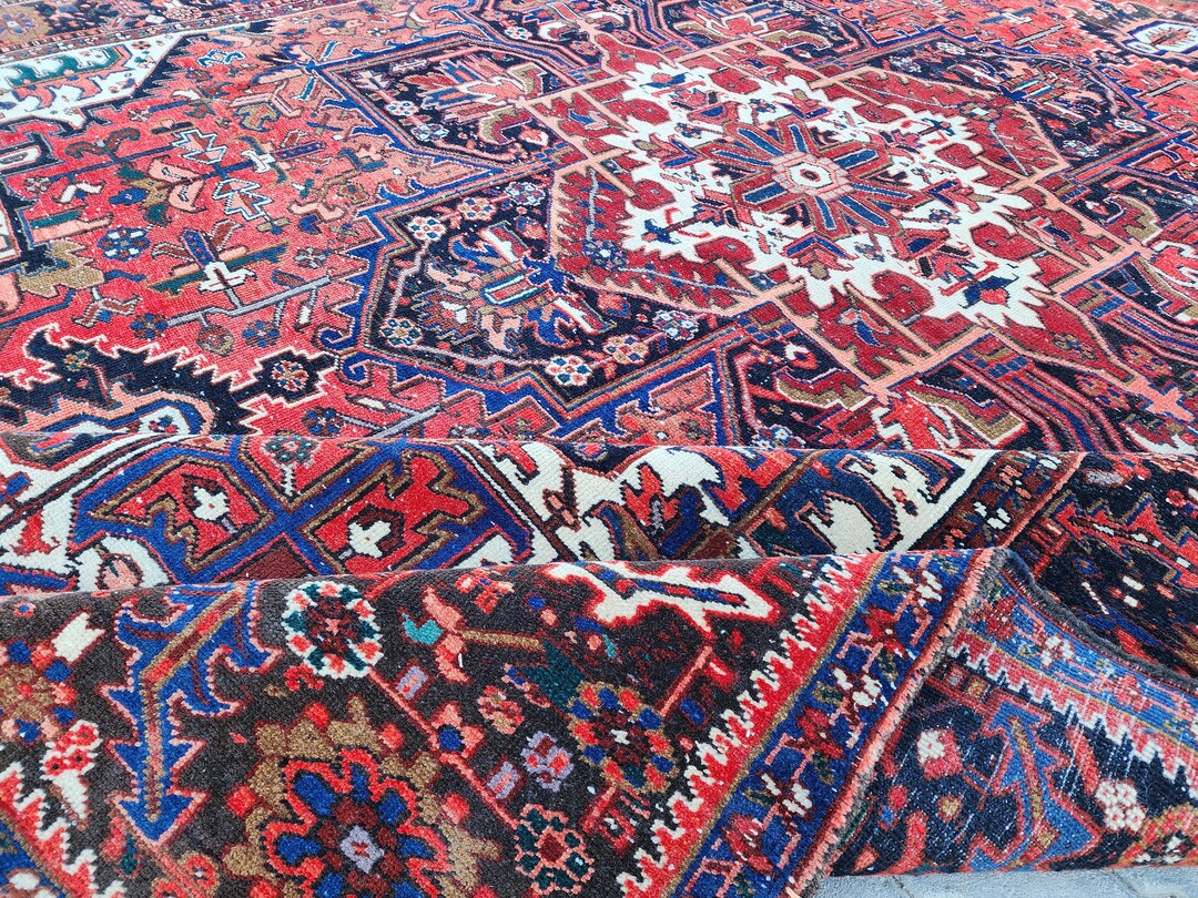 Wool Vintage Rug 10x13, Red Rug, Hand Made Rug, Heriz Rug, Bohemian