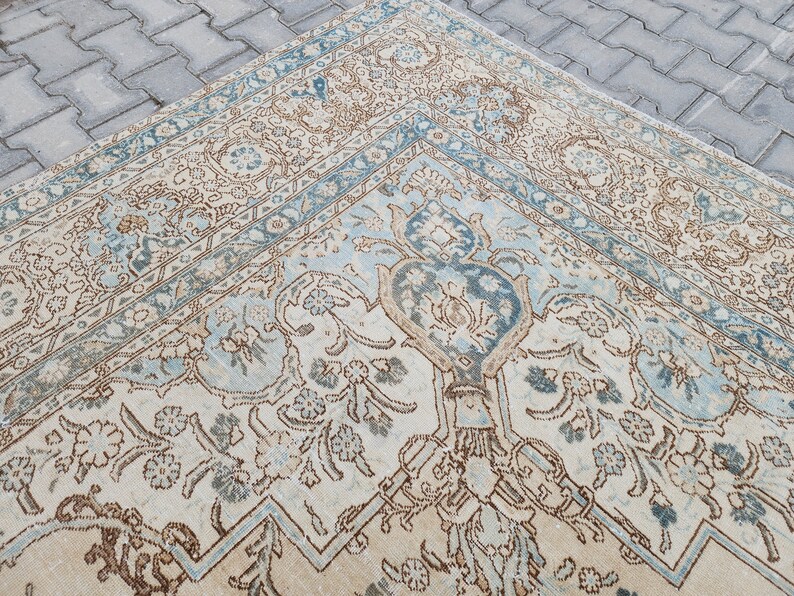 10x14 Vintage Rug, Beige Turkish Rug, Traditional Rugs for Home Decor