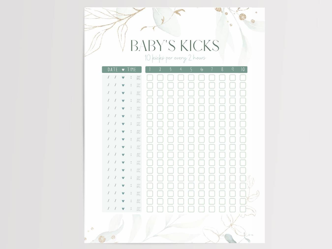 Kick Count Chart, Baby Kick Planner, Fetal Movement Tracker, Printable