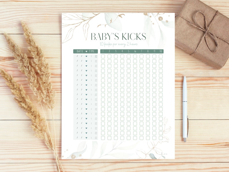 Kick Count Chart, Baby Kick Planner, Fetal Movement Tracker, Printable