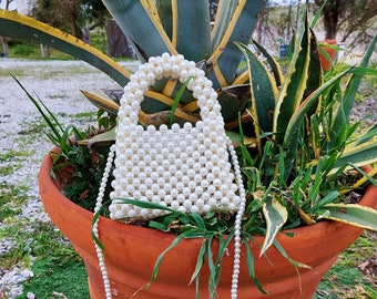 Handmade Pearl Bead Bag, Vintage Style Shoulder Bag