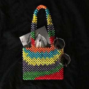 Crystal Rainbow Beaded Bag, Rainbow Bead Bag, Crystal Bead Bag, Bead Shoulder Bag, Bead Bag,Vintage, Handmade Bag, Rainbow, Rainbow Bag,Gift