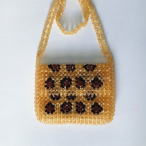 Crystal Beaded Bag, Crystal Leopard Bead Bag, Bead Shoulder Bag, Bead Bag Vintage, Gift For Her, Handmade Bag, Transparent Bead Bag image 1