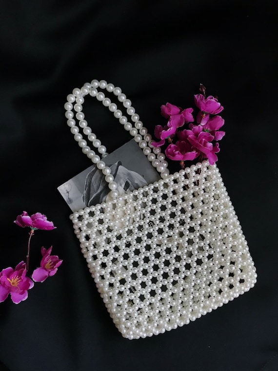 Pearl Bead Bag Pearl Purse Pearl Bag White Evening Bag Gift