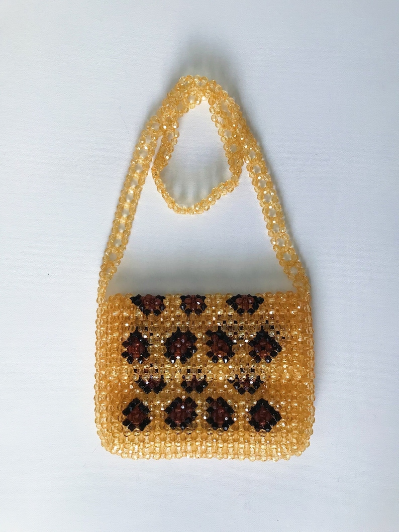 Crystal Beaded Bag, Crystal Leopard Bead Bag, Bead Shoulder Bag, Bead Bag Vintage, Gift For Her, Handmade Bag, Transparent Bead Bag image 1