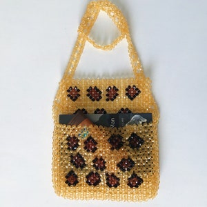 Crystal Beaded Bag, Crystal Leopard Bead Bag, Bead Shoulder Bag, Bead Bag Vintage, Gift For Her, Handmade Bag, Transparent Bead Bag image 7