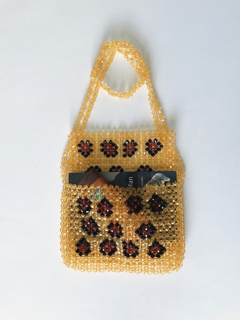 Crystal Beaded Bag, Crystal Leopard Bead Bag, Bead Shoulder Bag, Bead Bag Vintage, Gift For Her, Handmade Bag, Transparent Bead Bag image 7