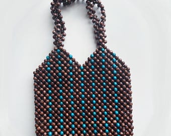 Handmade Wood Beaded Shoulder Bag, Colorful Vintage Style