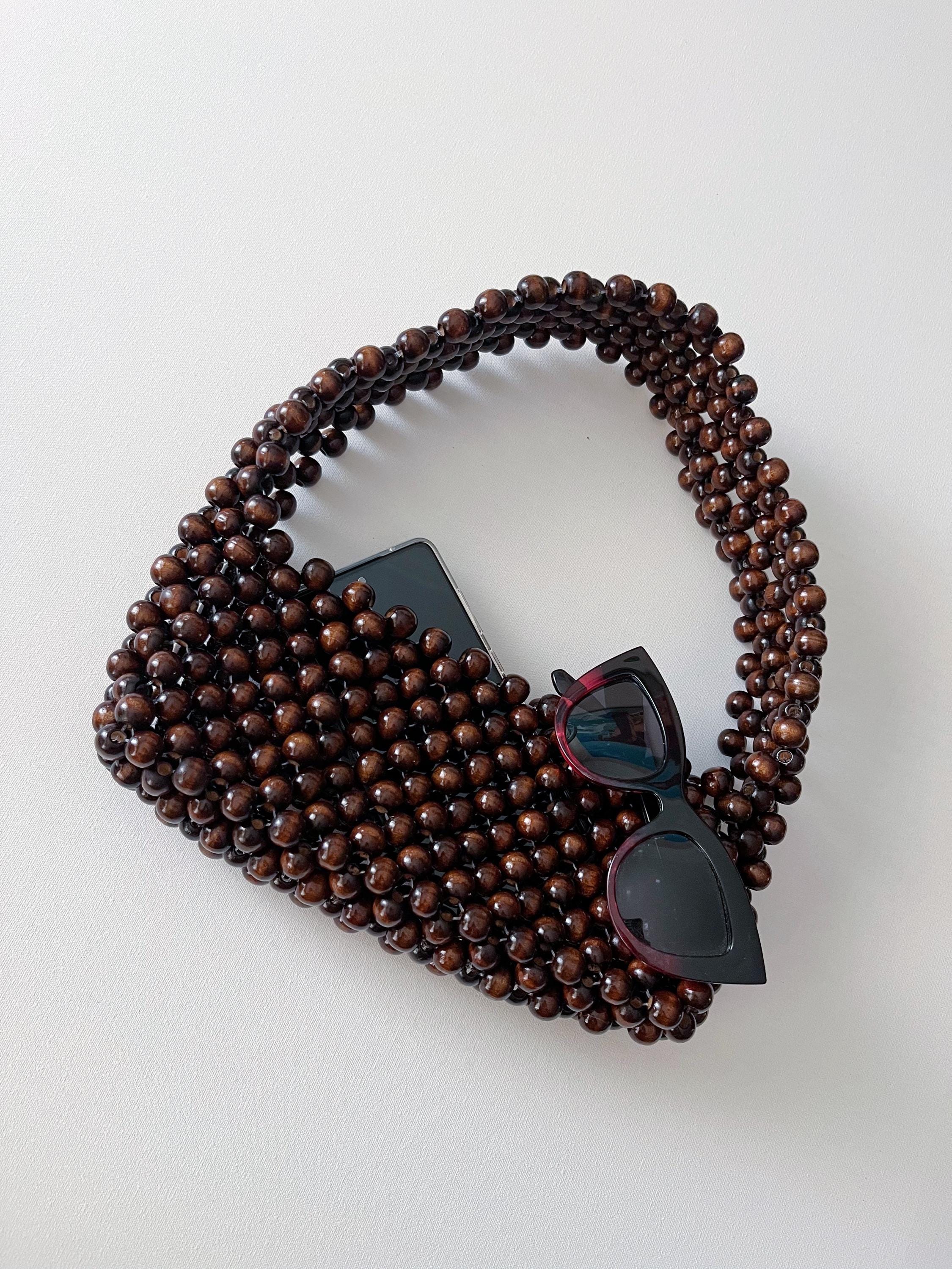 Handmade Wood Beaded Bag, Shoulder Bag, Vintage Style Wooden Bags