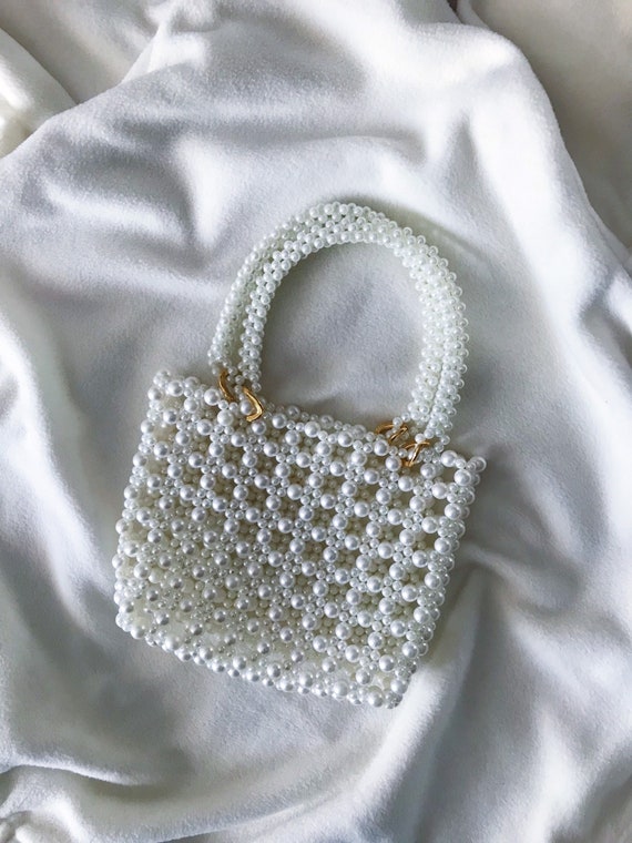 NWT Beautiful Heavily Beaded Pearls Rhinestones MONI Beige & White Bridal  Purse | eBay