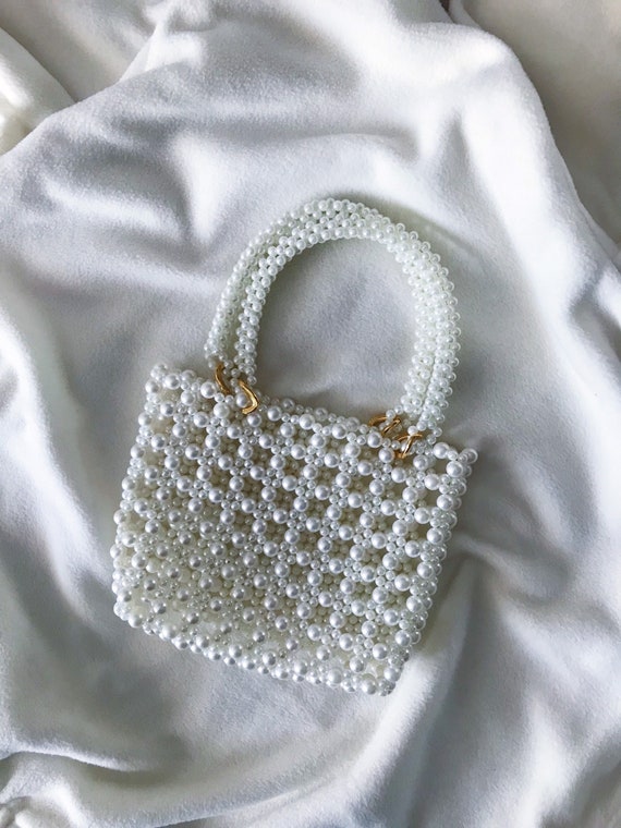 White Beaded Box Bag Pearl Beaded Bag Pearl Beaded Clutch 