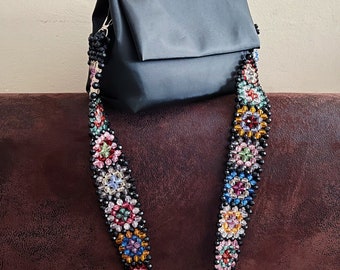 Granny Square Bead Bag, Granny Square, Beaded Crossbody Bag Strap, Bead Shoulder Bag, Colorful Bag Strap, Bead Bag Strap, Handmade Bag Strap
