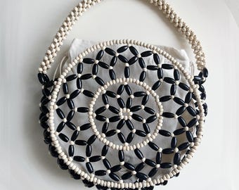 Handmade Wooden Beaded Bag, Colorful Shoulder Bag