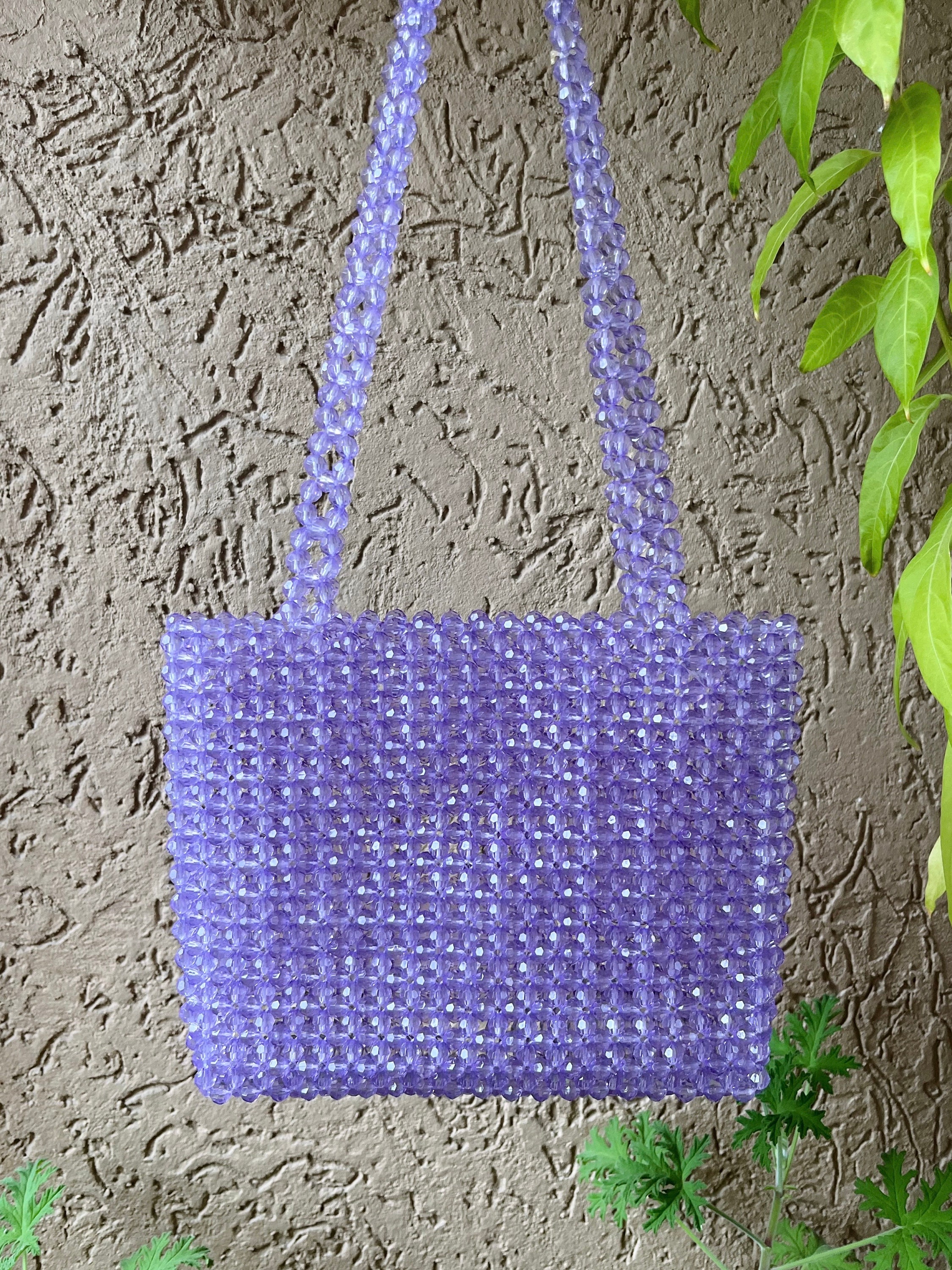 Crystal Lilac Beaded Bag, Purple Bead Bag, Lilac Bead Bag, Bead Shoulder Bag, Bead Bag Vintage, Handmade Bag, Purple Beaded Bag, Wedding Bag