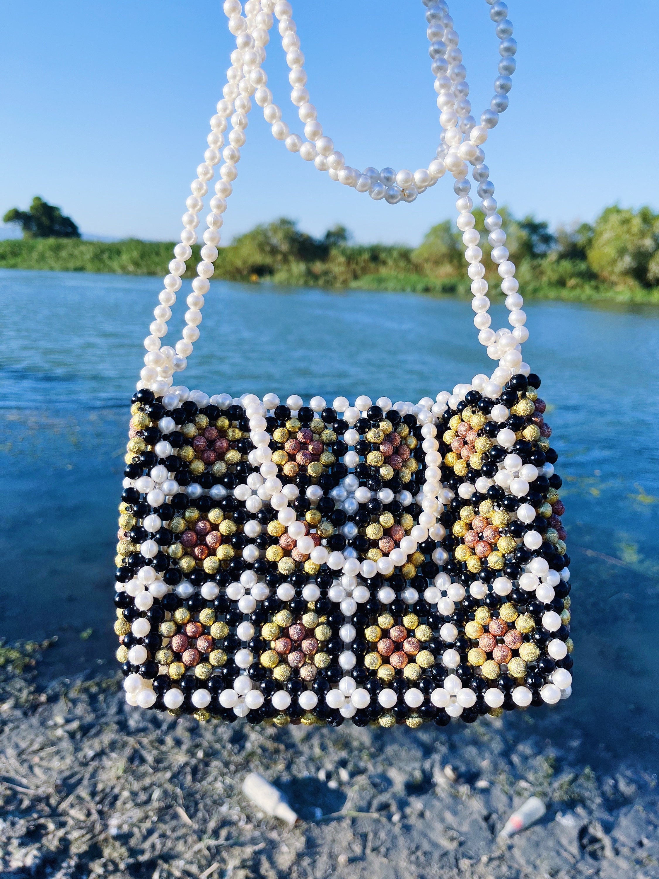 Handmade Pearl Bead Granny Square Bag, Vintage Style - Etsy
