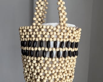 Handmade Wood Beaded Shoulder Bag, Vintage Style