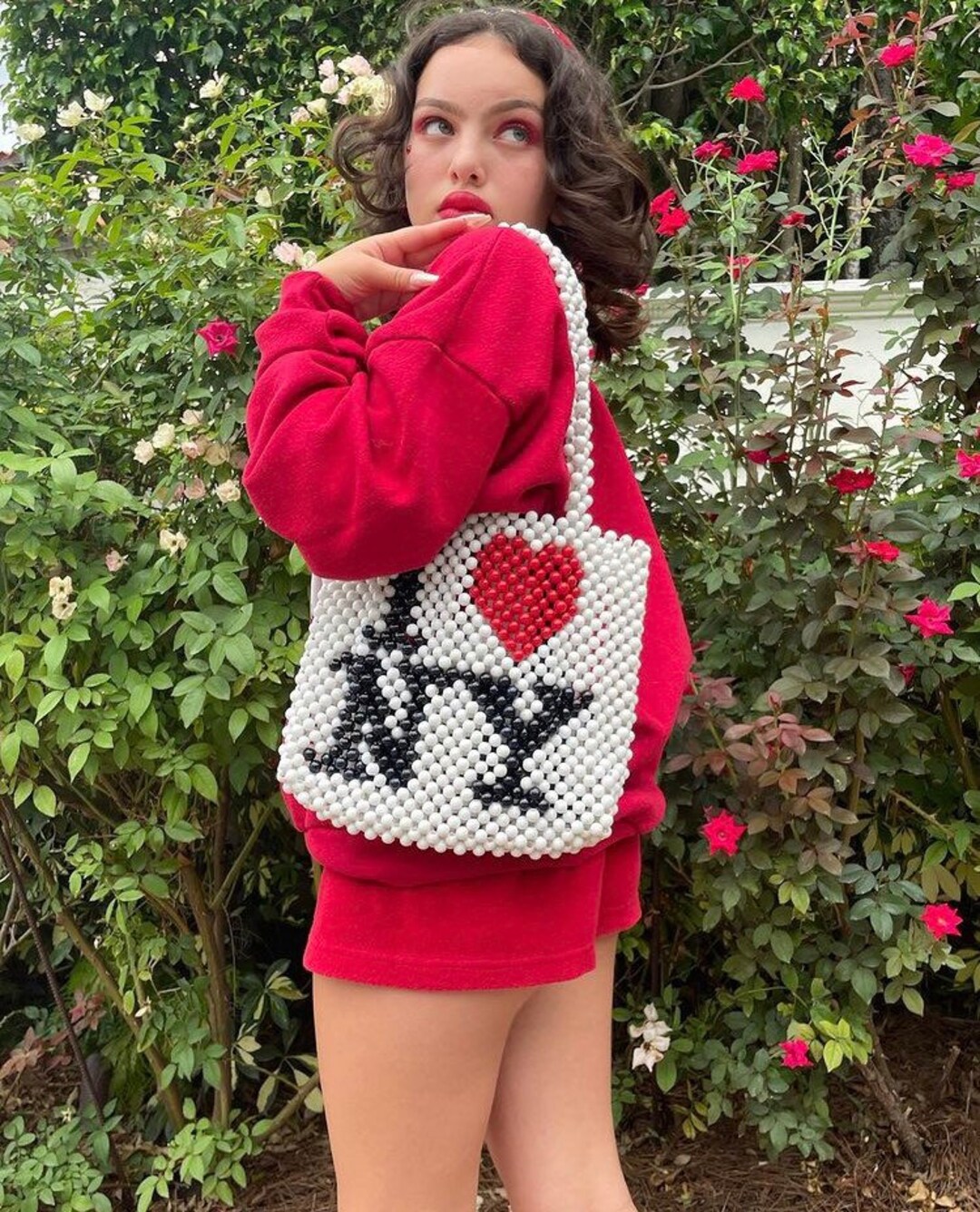 I Love New York Beaded Shoulder Bag, Handmade Plastic Bead Bag - Etsy