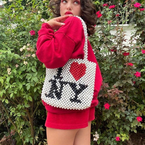 I Love New York Beaded Shoulder Bag, Handmade Plastic Bead Bag - Etsy