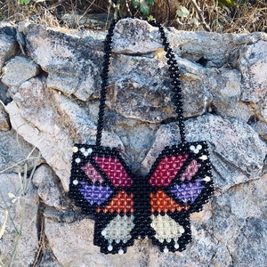 Crystal Butterfly Beaded Bag, Butterfly Bead Bag, Crystal Bead Bag, Bead Shoulder Bag,Bead Bag,Vintage,Handmade Bag,Butterfly, Butterfly Bag