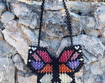 Crystal Butterfly Beaded Bag, Butterfly Bead Bag, Crystal Bead Bag, Bead Shoulder Bag,Bead Bag,Vintage,Handmade Bag,Butterfly, Butterfly Bag