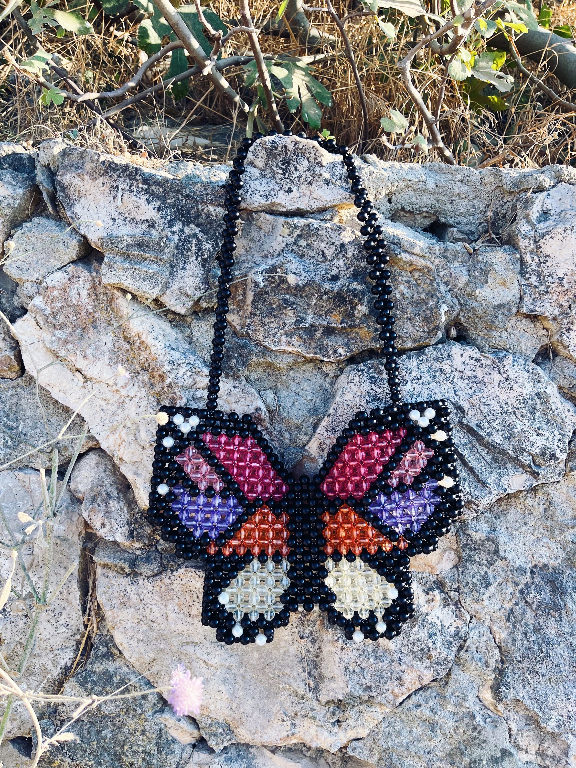 Crystal Butterfly Beaded Bag, Butterfly Bead Bag, Crystal Bead Bag
