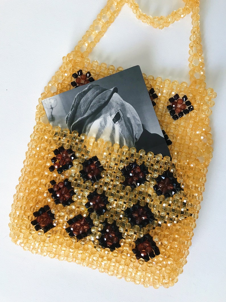 Crystal Beaded Bag, Crystal Leopard Bead Bag, Bead Shoulder Bag, Bead Bag Vintage, Gift For Her, Handmade Bag, Transparent Bead Bag image 6