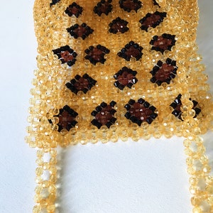 Crystal Beaded Bag, Crystal Leopard Bead Bag, Bead Shoulder Bag, Bead Bag Vintage, Gift For Her, Handmade Bag, Transparent Bead Bag image 4