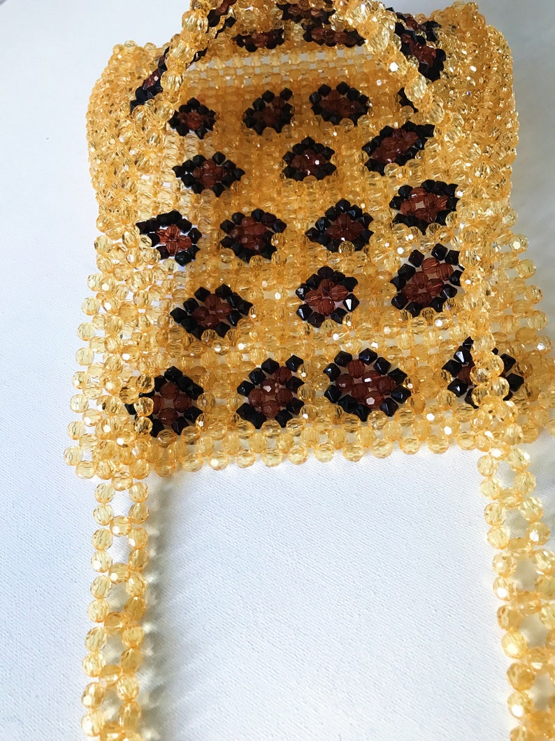 Crystal Beaded Bag, Crystal Leopard Bead Bag, Bead Shoulder Bag, Bead Bag Vintage, Gift For Her, Handmade Bag, Transparent Bead Bag image 4