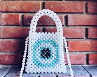 Handmade Pearl Evil Eye Beaded Bag, Shoulder Bag