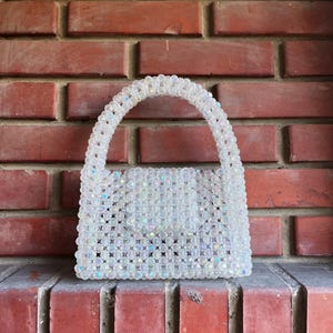 Beaded Bag, Crystal Transparent Beaded Bag, Transparent Bead Bag, Crystal Bead Bag, Bead Bag,Bridal Bead Bag,Wedding Bead Bag,White Bead Bag