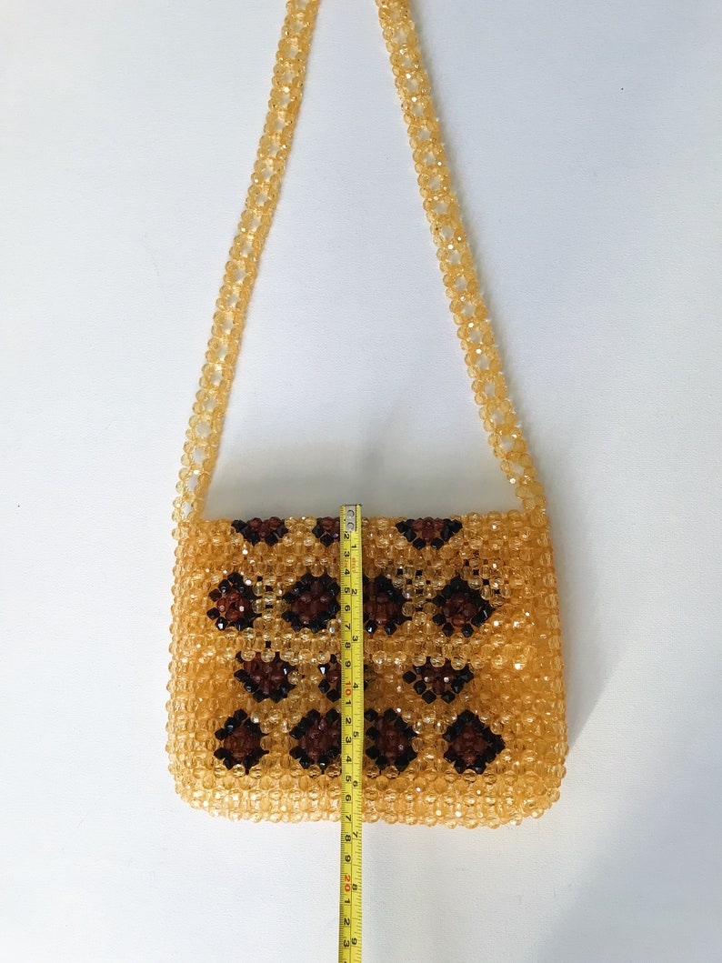 Crystal Beaded Bag, Crystal Leopard Bead Bag, Bead Shoulder Bag, Bead Bag Vintage, Gift For Her, Handmade Bag, Transparent Bead Bag image 8