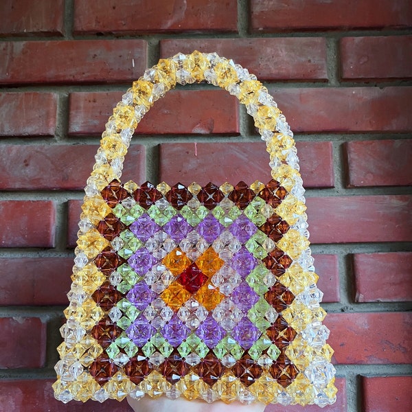 Handmade Granny Square Crystal Beaded Bag
