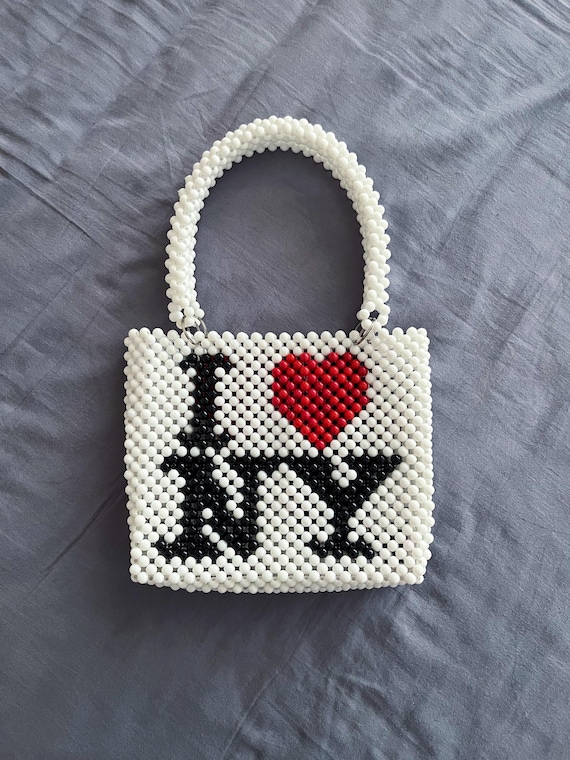 I Love New York Beaded Shoulder Bag, Handmade Bead Bag - Etsy