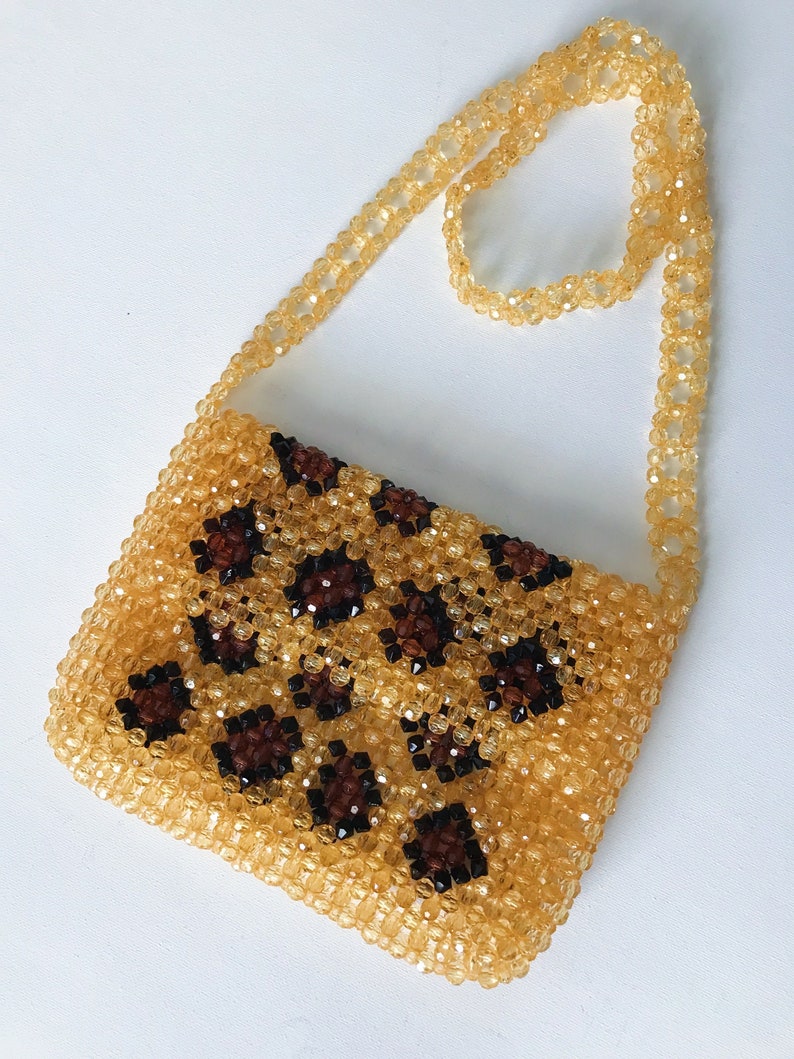 Crystal Beaded Bag, Crystal Leopard Bead Bag, Bead Shoulder Bag, Bead Bag Vintage, Gift For Her, Handmade Bag, Transparent Bead Bag image 2