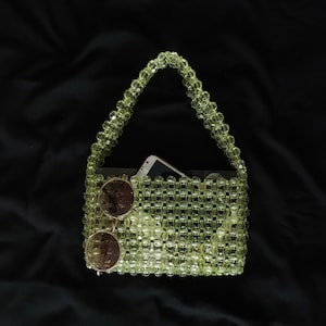 Kristall grüne Perlen Tasche, grün lila Perlen Tasche, Schultertasche Perlen, Schultertasche Perlen Vintage, Geschenk für sie, handgemachte Tasche