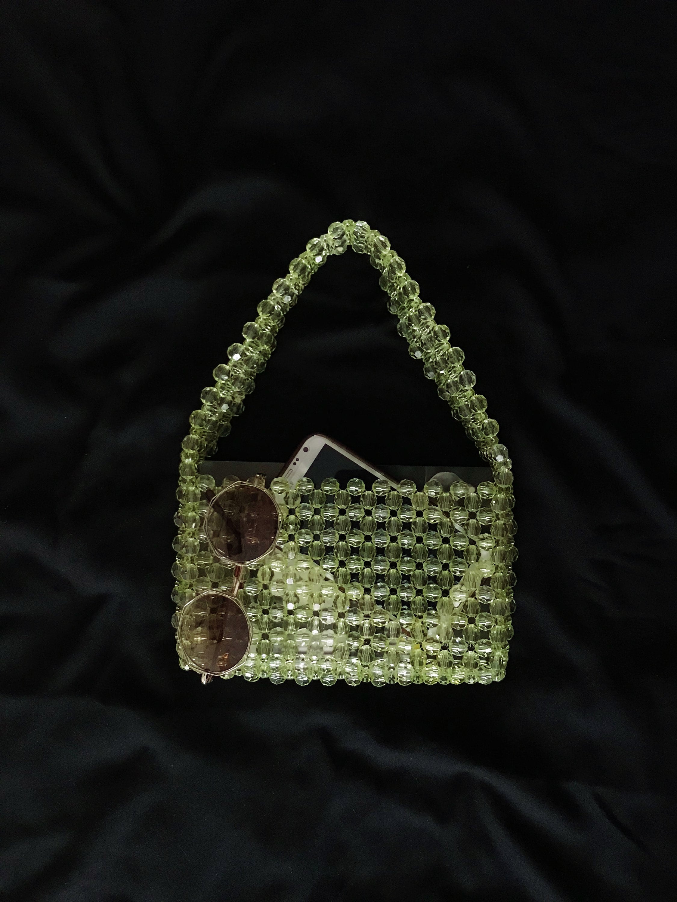 Green Beaded Evening Clutch Bag, Minimal Crystal Girl Bag, Green Bead Party  Bag